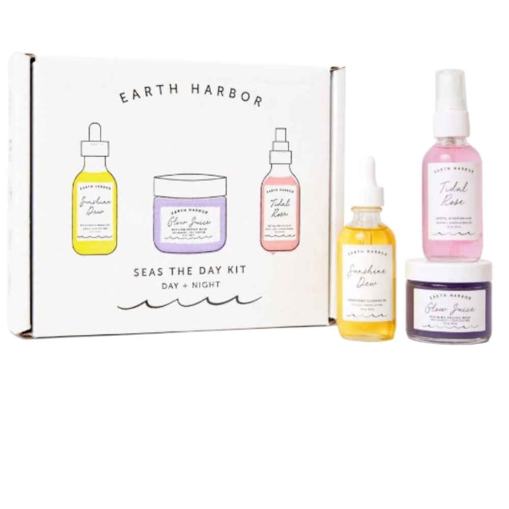NIB Earth Harbor Skincare Set with Glow Juice, Sunshine Dew, and Tidal Rose
